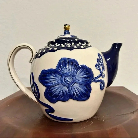 Heather Goldminc Blue Sky Clayworks Blue and White Teapot - Picture 5 of 10